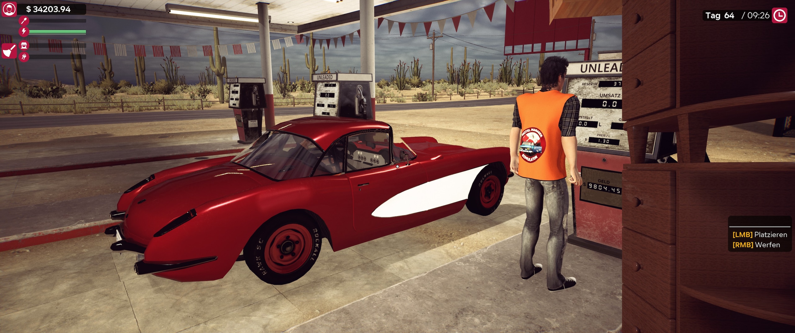 Gas station gameplay - serving customers with vintage cars